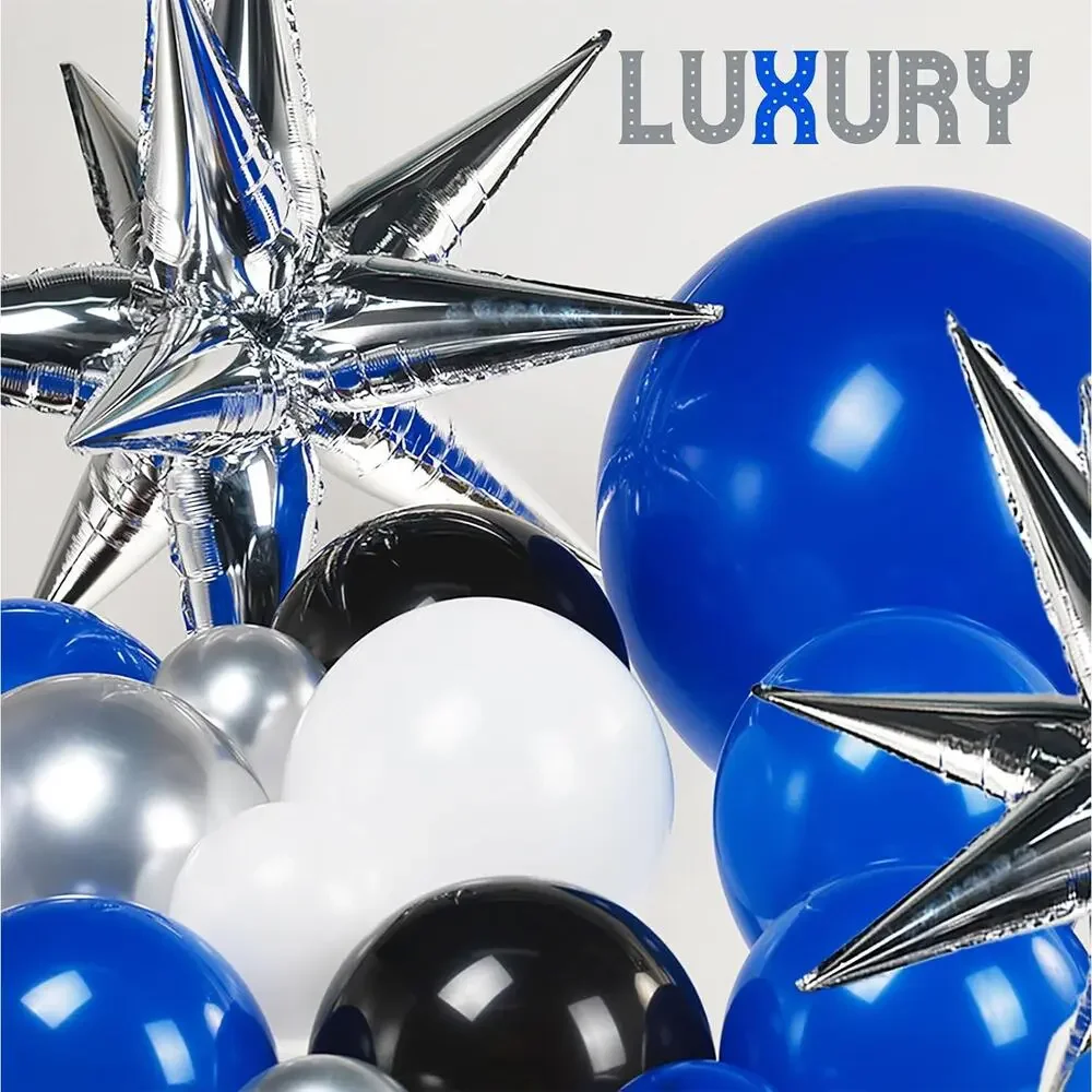 Royal Blue and Black White Silver balloon kit 110PCS with Graduation Cap